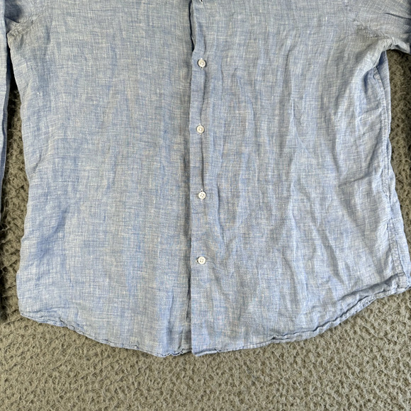 Reiss Shirt Men's XL Blue Button Up 100% Linen Regular Fit Casual Long Sleeve - Picture 3 of 13